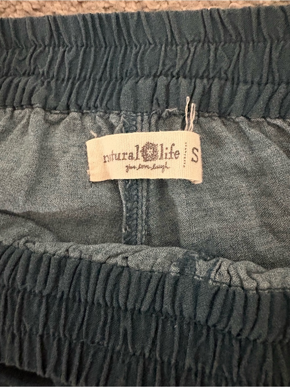 NATURAL LIFE Size Small Teal Wide-Leg Pants with Orange Floral Panels - Picture 2 of 5